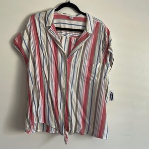 Nwt Multi colored stripes button up with tie in front